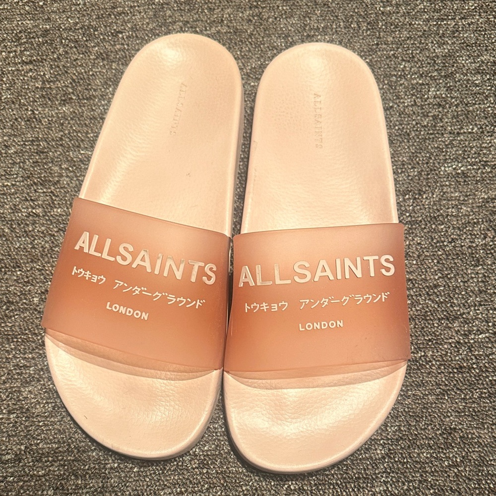 All Saints Women's Cream and Tan Slide Sandals